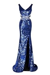 Plus Size Sexy V-neck Mermaid Sleeveless Chiffon Crystal Beaded Backless Evening Dress/Pageant Dress/Prom Dress/Party Dress  with a Brush/Sweep Train 
