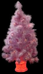32" Pink Feather Fiber Optic Christmas Tree