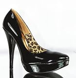 High Heels Pumps Plateau im Italy-Design in schwarzem Lack 14 cm