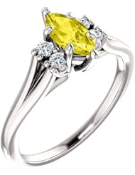 18K White Gold 8.00x4.00mm Marquise Cut Yellow Sapphire and Diamond Ring -- LIFETIME WARRANTY