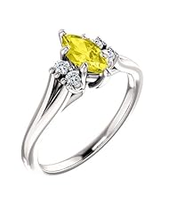 14K White Gold 8.00x4.00mm Marquise Cut Yellow Sapphire and Diamond Ring -- LIFETIME WARRANTY