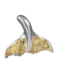 925 Silver Two Tone Engraved Whale Tail Pendant Hawaiian Silver Jewelry