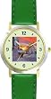 Mommy & Baby Bunny Rabbit Watching Sunset - from Hush Little Baby by Artist: Sylvia Long - WATCHBUDDY&reg; DELUXE TWO-TONE THEME WATCH - Arabic Numbers - Green Leather Strap-Size-Large ( Men's Size or Jumbo Women's Size )