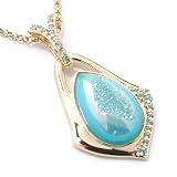 14K Gold Druzy & Gemstone Pendant w/ Chain