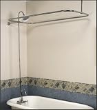 Satin Nickel Add-on Shower Set for Clawfoot Tub - Gooseneck Faucet, Riser, and Shower Rod