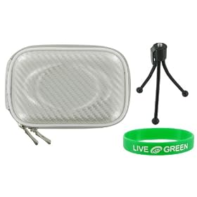 Hard Carrying Case (Candy Silver) and Tripod for Sony Cyber-shot DSC-W290 Digital Camera Dark Blue