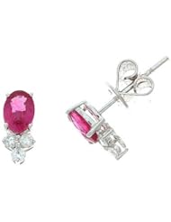 1.50CTW 18K White Gold Genuine Ruby and Diamond Stud Earrings