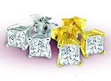 14K White Gold Princess Cut Diamond Studs - GH SI1 - 0.25 Ct. to 2.00 Ct.