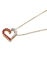 Gold Vermeil Sterling Silver Round Ruby Diamond Accent Heart Pendant/Necklace 18 Inches Chain
