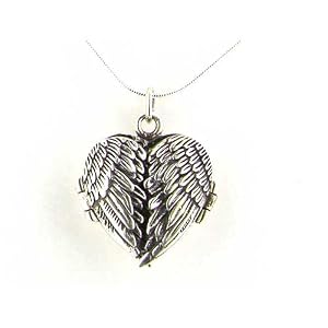 Luxury Ladies Sterling Silver Unusual Hinged Locket Pendant with Opening Angel Wings on 18