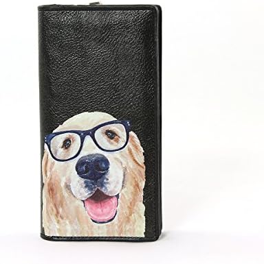 Ashley M Nerdy Golden Retriever Bi-Fold Zip Around Wallet (Black)