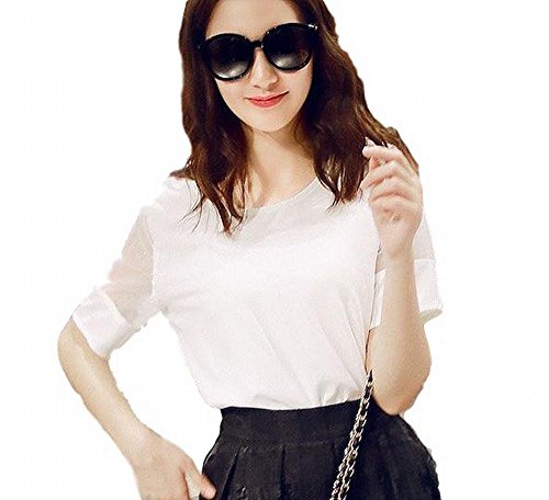 （アピリシェイト）appre-ciate レディース ブラウス 半袖 白 無地 丸首 ラウンドネック オフィス OL インナー 袖 シースルー シンプル