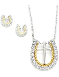Western Edge Cross Horseshoe Gold Rope Jewelry Set