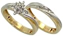 10k Two Tone Gold 2-Piece Wedding Ring Set, w/ 0.18 Carat Brilliant Cut Diamonds, 3/8" (9mm) wide