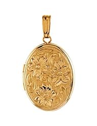 Oval Locket with Floral Pattern in 14k Yellow Gold