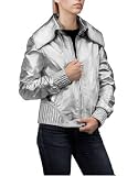 Forzieri Women's Metallic Silver Leather Zip Jacket