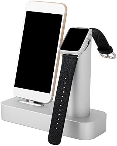 Shrmia Metal Apple Watch Stand Charging Dock Station for iWatch iPhone 5/5s/6/6 Plus, Aluminum Body Desk Holder Color Silver