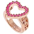 ROCAWEAR Pink Austrian Crystal HOLLOW HEART Rose Tone Ring