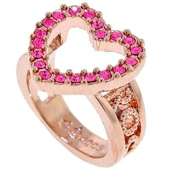 ROCAWEAR Pink Austrian Crystal HOLLOW HEART Rose Tone Ring