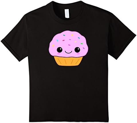 Cute Pink Kawaii Cupcake Cartoon T-Shirt - Kids 12 - Black