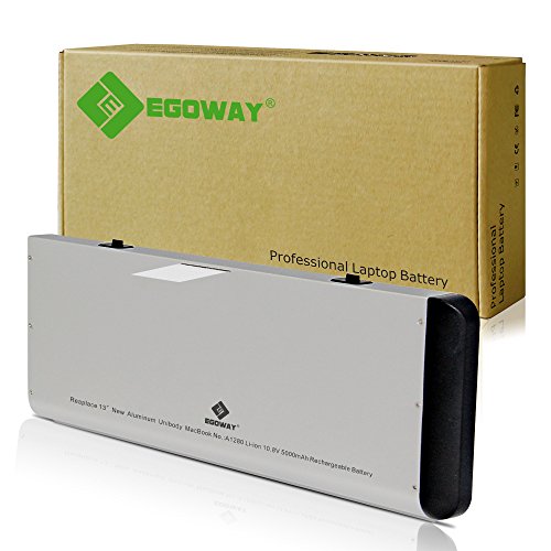 Egoway® New Laptop Battery for Apple A1280 A1278 (2008 Version) Macbook 13-Inch Series, Aluminum Unibody - 18 Months Warranty [Li-Polymer 6-cell 5000mAh]