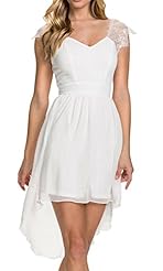 Lace High-Low-Hem Off the Shoulder Summer Chiffon/Polyester/Spandex Party Dress/Mini Dress 