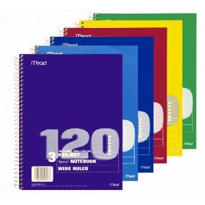 Mead Spiral 3-Subject Wide-Ruled Notebook, 1 Notebook, Color May Vary, Assorted Colors (05746) Mead Spiral 3-Subject Wide-Ruled Notebook, 1 Notebook, Color May Vary, Assorted Colors (05746)