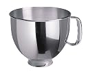 KitchenAid 4.5 quart stainless steel mixer bowl with handle.