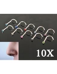 Art and Craft Supply: Topone (TM) 10x Titanium steel Nose Screw Studs 2mm Rhinestone Crystal Gem Piercing - Topone
