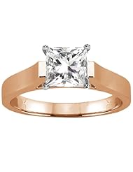 1.00 Ct Princess H/I SI1/SI2 Diamond 18K Rose Gold Ring