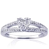 0.85 Ct Heart Shaped Petite Diamond Split Band Engagement Ring Pave 14K SI2 GIA