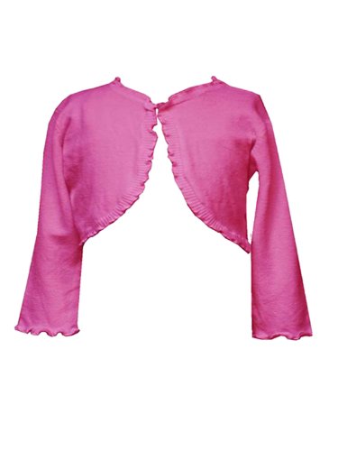 Rare Editions NEWBORN 3M-9M FUCHSIA-PINK LONG SLEEVE RUFFLE TRIM SWEATER-KNIT Special Occasion Crop Bolero Shrug Cardigan Jacket/Sweater