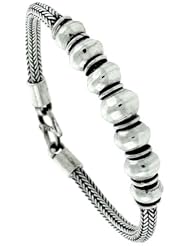 8 inch Sterling Silver Bali Style Bracelet 7 Beads, 7/16 inch wide