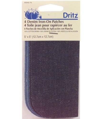 Dritz(R) Denim Iron-On Patches - 5''x5'' Lite/Drk 4/Pk