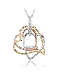 Sterling Silver Tri-Color Cubic Zirconia Heart Trio Pendant