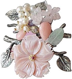 Hanabe "Orchard" Mother of Pearl Cultured Pearl Nugget Stone Beaded Vintage Retro Handmade Brooch Pin