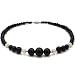 4-16mm Graduated Black Onyx and 8-9mm White Cultured Freshwater Pearl Necklace 18" Length with 3mm Sterling Silver Beads and Filigree Clasp.