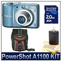 Canon PowerShot A1100IS 12.1 MP Digital Camera with 4x Optical Image Stabilized Zoom and 2.5-inch LCD (blue) Executive Kit With 2GB SD Memroy Card, Carrying Case and Cleaning Kit