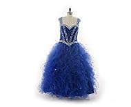 Organza 2015 Crystal   Beaded Lace-Up  Floor Length  Ball Gown Prom Dress/Quinceanera Dress  With Rhinestones and Ruffles