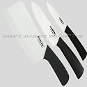 RIMON CERAMIC KNIVES SET (4" + 6" + 6.5") LOT OF 3 3PCS 4IN 6IN 6.5IN 4-INCH 6-INCH 6.5-INCH WHITE BLADE BLACK ABS HANDLE CHEFS SHARP KITCHEN CUTLERY PARING PEELING SLICING UTILITY CUTTING