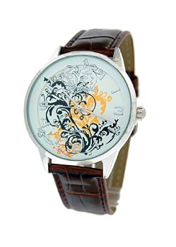 Nemesis Womens Tattoo Inspired Watch with Brown Leather Band