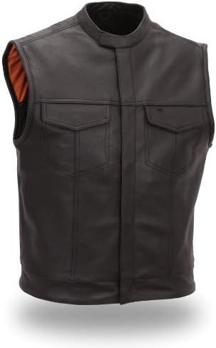 First MFG Men's Scooter Leather Vest with Concealed Snaps. Piping Trim Armholes. FIM640CSL