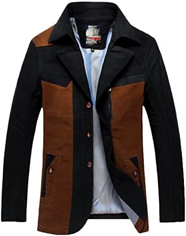 FGYP Men's Fashion Lapel Slim Fit Block Khaki Cotton Jacket Blazer Coat 3XL