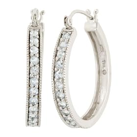 10k White Gold Aquamarine Hoop Earrings by Amazon.com Collection