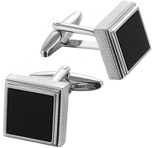 Black/Silver Onyx Grid Edge Square Cufflinks by Gaventa London