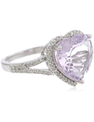 Sterling Silver Rose De France and 1/4 CTTW Diamond Heart Ring, Size 7