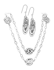 Sterling Silver Intricate Filigree Design Earrings 47 inch Chain Necklace Set