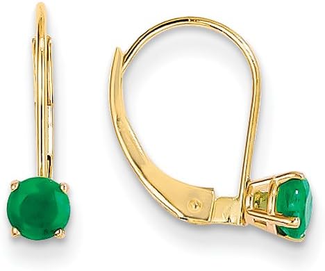 14K Yellow Gold 4mm Round Genuine Emerald May Birthstone Leverback Earrings