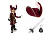 Disney Store Captain Hook Dress Up Set for Boys Including Costume (Size XS 4), Pirate Hat with Feather, Sword with Clashing Sounds and Hook