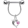Pink Gem Diving Dolphin Nipple Ring